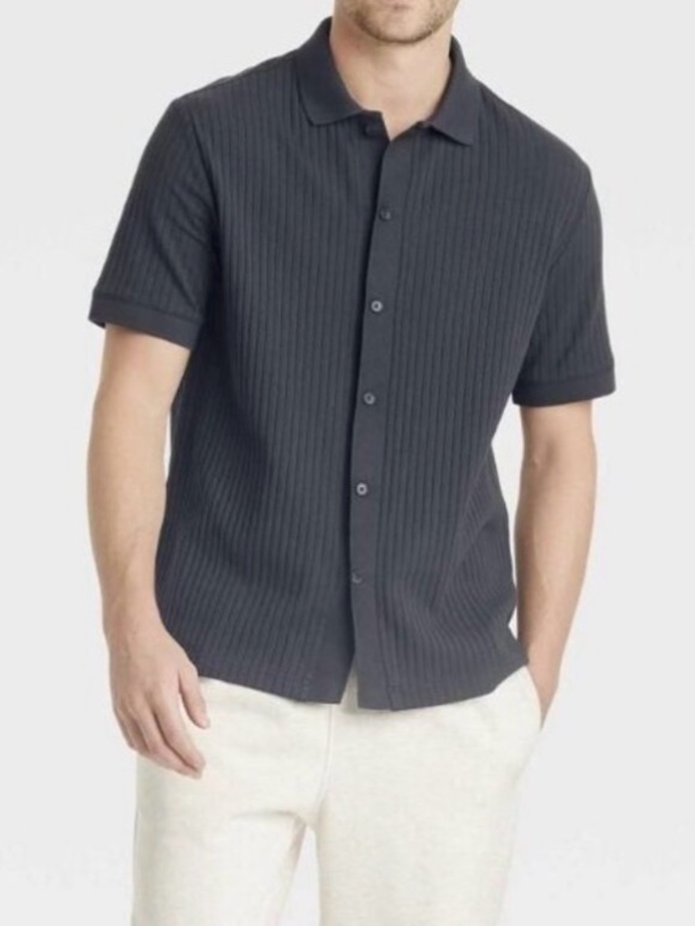 Goodfellow & Co Men’s Charcoal Ribbed Short-Sleeve Button Polo Size M